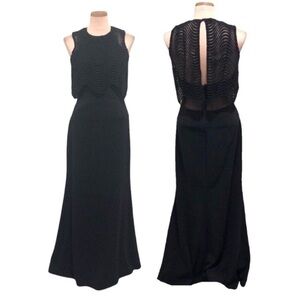 Badgley Mischka Jennifer Wave Lace Maxi Dress Size 4 Black Gown